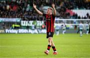 21 April 2025; Rhys Brennan of Bohemians celebrates after during the SSE Airtricity Men's Premier Division match between Shamrock Rovers and Bohemians at Tallaght Stadium in Dublin. Photo by Stephen McCarthy/Sportsfile