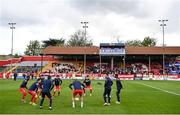 21 April 2025; Shelbourne players warm up before the SSE Airtricity Men's Premier Division match between Shelbourne and Galway United at Tolka Park in Dublin. Photo by Sam Barnes/Sportsfile