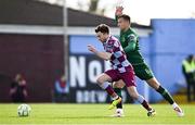 21 April 2025; Darragh Markey of Drogheda United in action against Jamie Lennon of St Patrick's Athletic during the SSE Airtricity Men's Premier Division match between Drogheda United and St Patrick's Athletic at Sullivan & Lambe Park in Drogheda, Louth. Photo by Shauna Clinton/Sportsfile