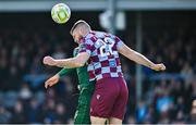21 April 2025; Conor Keeley of Drogheda United in action against Mason Melia of St Patrick's Athletic during the SSE Airtricity Men's Premier Division match between Drogheda United and St Patrick's Athletic at Sullivan & Lambe Park in Drogheda, Louth. Photo by Shauna Clinton/Sportsfile
