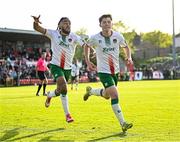 21 April 2025; Kitt Nelson of Cork City, right, celebrates after scoring his side's second goal during the SSE Airtricity Men's Premier Division match between Cork City and Waterford at Turners Cross in Cork. Photo by Seb Daly/Sportsfile