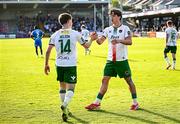 21 April 2025; Kitt Nelson of Cork City, left, celebrates with teammate Benny Couto after scoring their side's second goal during the SSE Airtricity Men's Premier Division match between Cork City and Waterford at Turners Cross in Cork. Photo by Seb Daly/Sportsfile
