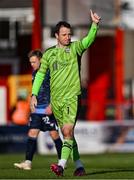 21 April 2025; Galway United goalkeeper Brendan Clarke acknowledges the supporters after the SSE Airtricity Men's Premier Division match between Shelbourne and Galway United at Tolka Park in Dublin. Photo by Sam Barnes/Sportsfile