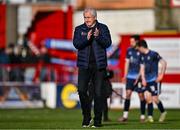 21 April 2025; Galway United manager John Caulfield acknowledges the supporters after the SSE Airtricity Men's Premier Division match between Shelbourne and Galway United at Tolka Park in Dublin. Photo by Sam Barnes/Sportsfile