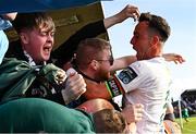 21 April 2025; Charlie Lyons of Cork City celebrates his side's second goal with supporters during the SSE Airtricity Men's Premier Division match between Cork City and Waterford at Turners Cross in Cork. Photo by Seb Daly/Sportsfile