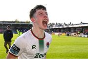 21 April 2025; Cathal O'Sullivan of Cork City celebrates after his side's victory in the SSE Airtricity Men's Premier Division match between Cork City and Waterford at Turners Cross in Cork. Photo by Seb Daly/Sportsfile