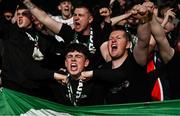 21 April 2025; Cork City supporters celebrate their side's first goal during the SSE Airtricity Men's Premier Division match between Cork City and Waterford at Turners Cross in Cork. Photo by Seb Daly/Sportsfile