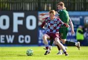 21 April 2025; Shane Farrell of Drogheda United is tackled by Brandon Kavanagh of St Patrick's Athletic during the SSE Airtricity Men's Premier Division match between Drogheda United and St Patrick's Athletic at Sullivan & Lambe Park in Drogheda, Louth. Photo by Shauna Clinton/Sportsfile