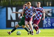 21 April 2025; Shane Farrell of Drogheda United is tackled by Brandon Kavanagh of St Patrick's Athletic during the SSE Airtricity Men's Premier Division match between Drogheda United and St Patrick's Athletic at Sullivan & Lambe Park in Drogheda, Louth. Photo by Shauna Clinton/Sportsfile