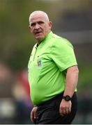 19 April 2025; Referee Declan Troy during the FAI Intermediate Cup final match between College Corinthians AFC and Ringmahon Rangers FC at Turners Cross Stadium in Cork. Photo by Michael P Ryan/Sportsfile