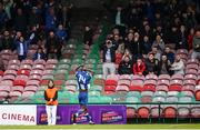 19 April 2025; Destiny Okonkwo of College Corinthians AFC celebrates after scoring his side's second goal during the FAI Intermediate Cup final match between College Corinthians AFC and Ringmahon Rangers FC at Turners Cross Stadium in Cork. Photo by Michael P Ryan/Sportsfile