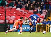 19 April 2025; Destiny Okonkwo of College Corinthians AFC on his way to scoring his side's second goal during the FAI Intermediate Cup final match between College Corinthians AFC and Ringmahon Rangers FC at Turners Cross Stadium in Cork. Photo by Michael P Ryan/Sportsfile