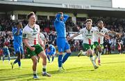 21 April 2025; Kitt Nelson of Cork City, second from right, celebrates after scoring his side's second goal during the SSE Airtricity Men's Premier Division match between Cork City and Waterford at Turners Cross in Cork. Photo by Seb Daly/Sportsfile