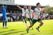 21 April 2025; Cathal O'Sullivan of Cork City, right, celebrates his side's second goal, scored by teammate Kitt Nelson, second from right, during the SSE Airtricity Men's Premier Division match between Cork City and Waterford at Turners Cross in Cork. Photo by Seb Daly/Sportsfile