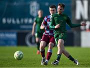 21 April 2025; Jay McClelland of St Patrick's Athletic in action against Warren Davis of Drogheda United during the SSE Airtricity Men's Premier Division match between Drogheda United and St Patrick's Athletic at Sullivan & Lambe Park in Drogheda, Louth. Photo by Shauna Clinton/Sportsfile