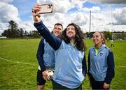 22 April 2025; Kellogg’s GAA Cúl Camps ambassadors, from left, Galway footballer Damien Comer, and Irish dancer and TV personality Arthur Gourounlian and Cork camogie player Amy O’Connor pictured at Kellogg’s Cúl and Curious camp in St Breckan’s GAA in Lisdoonvarna. The Cúl and Curious camp saw children from migrant families invited to take part in a unique introductory Kellogg’s GAA Cúl Camps experience, sharing the fun with local Irish children and fostering a strong sense of community spirit. Kellogg's worked closely with the GAA and Clare Sports Partnership to create the bespoke Kellogg’s GAA Cúl Camp which saw 100 children take part. Photo by Sam Barnes/Sportsfile