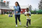 22 April 2025; Cork Camogie Player and Kellogg’s GAA Cúl Camps ambassador Amy O’Connor with partcipants at Kellogg’s Cúl and Curious camp in St Breckan’s GAA in Lisdoonvarna. The Cúl and Curious camp saw children from migrant families invited to take part in a unique introductory Kellogg’s GAA Cúl Camps experience, sharing the fun with local Irish children and fostering a strong sense of community spirit. Kellogg's worked closely with the GAA and Clare Sports Partnership to create the bespoke Kellogg’s GAA Cúl Camp which saw 100 children take part. Photo by Sam Barnes/Sportsfile