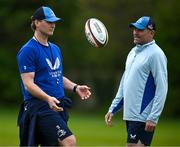 22 April 2025; Assistant coach Tyler Bleyendaal, left, and senior coach Jacques Nienaber during a Leinster Rugby squad training session at UCD in Dublin. Photo by Brendan Moran/Sportsfile