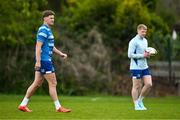 22 April 2025; Jordie Barrett, left, and Andrew Osborne during a Leinster Rugby squad training session at UCD in Dublin. Photo by Brendan Moran/Sportsfile