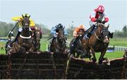 22 April 2025; Lord Erskine, with Darragh O'Keeffe up, right, jumps the last on their way to winning The RYBO Handicap Hurdle on rescheduled day one of the Fairyhouse Easter Festival at Fairyhouse Racecourse in Ratoath, Meath. Photo by Shauna Clinton/Sportsfile