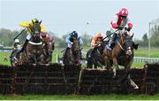22 April 2025; Lord Erskine, with Darragh O'Keeffe up, right, jumps the last on their way to winning The RYBO Handicap Hurdle on rescheduled day one of the Fairyhouse Easter Festival at Fairyhouse Racecourse in Ratoath, Meath. Photo by Shauna Clinton/Sportsfile