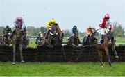 22 April 2025; Lord Erskine, with Darragh O'Keeffe up, right, clears the last on their way to winning The RYBO Handicap Hurdle on rescheduled day one of the Fairyhouse Easter Festival at Fairyhouse Racecourse in Ratoath, Meath. Photo by Shauna Clinton/Sportsfile