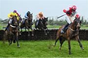 22 April 2025; Lord Erskine, with Darragh O'Keeffe up, right, clears the last on their way to winning The RYBO Handicap Hurdle on rescheduled day one of the Fairyhouse Easter Festival at Fairyhouse Racecourse in Ratoath, Meath. Photo by Shauna Clinton/Sportsfile