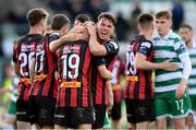 21 April 2025; Dayle Rooney celebrates with Bohemians team-mate Rhys Brennan, 19, after the SSE Airtricity Men's Premier Division match between Shamrock Rovers and Bohemians at Tallaght Stadium in Dublin. Photo by Stephen McCarthy/Sportsfile