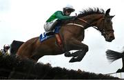 22 April 2025; Al Kalila, with Danny Gilligan up, jump the last 'first time round' during The Irish Stallion Farms EBF Novice Handicap Hurdle Series Final (Listed) on rescheduled day one of the Fairyhouse Easter Festival at Fairyhouse Racecourse in Ratoath, Meath. Photo by Shauna Clinton/Sportsfile