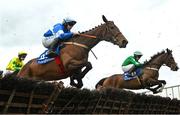22 April 2025; Ringcreevy Diamond, with Darragh O'Keeffe up, left, and I'm Flattered, with Aidan Kelly up, jump the last 'first time round' in The Tom Quinlan Electrical Maiden Hurdle on rescheduled day one of the Fairyhouse Easter Festival at Fairyhouse Racecourse in Ratoath, Meath. Photo by Shauna Clinton/Sportsfile Photo by Shauna Clinton/Sportsfile