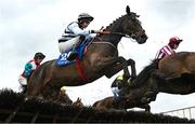 22 April 2025; Captain P, with Eoin Walsh up, jump the last 'first time round' during The Tom Quinlan Electrical Maiden Hurdle on rescheduled day one of the Fairyhouse Easter Festival at Fairyhouse Racecourse in Ratoath, Meath. Photo by Shauna Clinton/Sportsfile