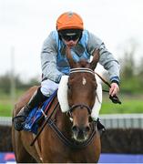 22 April 2025; Run Wild Fred, with Robert James up, during The Race Displays Joseph O`Reilly Hunters Steeplechase on rescheduled day one of the Fairyhouse Easter Festival at Fairyhouse Racecourse in Ratoath, Meath. Photo by Shauna Clinton/Sportsfile
