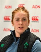 23 April 2025; Niamh O'Dowd during an Ireland Women Rugby media conference at the IRFU High Performance Centre in Dublin. Photo by Tyler Miller/Sportsfile