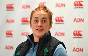 23 April 2025; Niamh O'Dowd during an Ireland Women Rugby media conference at the IRFU High Performance Centre in Dublin. Photo by Tyler Miller/Sportsfile