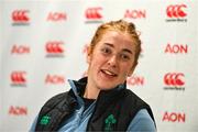 23 April 2025; Niamh O'Dowd during an Ireland Women Rugby media conference at the IRFU High Performance Centre in Dublin. Photo by Tyler Miller/Sportsfile