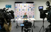 23 April 2025; Aoife Dalton during an Ireland Women Rugby media conference at the IRFU High Performance Centre in Dublin. Photo by Tyler Miller/Sportsfile
