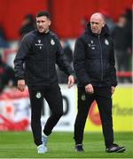 18 April 2025; Shamrock Rovers' Aaron Greene and physiotherapist Tony McCarthy before the SSE Airtricity Men's Premier Division match between St Patrick's Athletic and Shamrock Rovers at Richmond Park in Dublin. Photo by Stephen McCarthy/Sportsfile