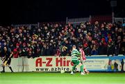 18 April 2025; Supporters on the Camac Terrace during the SSE Airtricity Men's Premier Division match between St Patrick's Athletic and Shamrock Rovers at Richmond Park in Dublin. Photo by Stephen McCarthy/Sportsfile
