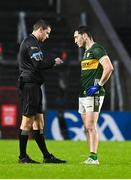 19 April 2025; Referee Barry Tiernan talks with Paudie Clifford of Kerry before sending him off during the Munster GAA Football Senior Championship semi-final match between Cork and Kerry at Supervalu Páirc Uí Chaoimh in Cork. Photo by Piaras Ó Mídheach/Sportsfile