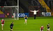 19 April 2025; Umpire Seán McCarthy waves a wide during the Munster GAA Football Senior Championship semi-final match between Cork and Kerry at Supervalu Páirc Uí Chaoimh in Cork. Photo by Piaras Ó Mídheach/Sportsfile
