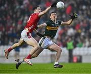 19 April 2025; David Clifford of Kerry in action against Daniel O'Mahony of Cork during the Munster GAA Football Senior Championship semi-final match between Cork and Kerry at Supervalu Páirc Uí Chaoimh in Cork. Photo by Piaras Ó Mídheach/Sportsfile