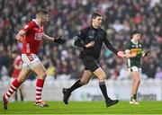 19 April 2025; Referee Barry Tiernan during the Munster GAA Football Senior Championship semi-final match between Cork and Kerry at Supervalu Páirc Uí Chaoimh in Cork. Photo by Piaras Ó Mídheach/Sportsfile