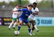 24 April 2025; Alex Vick of England in action against Alain Kizenga of Republic of Ireland during the Centenary Shield match between Republic of Ireland and England at Athlone Town Stadium in Lissywollen, Westmeath. Photo by Ben McShane/Sportsfile