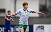 24 April 2025; Adam Brennan of Republic of Ireland celebrates after scoring his side's first goal during the Centenary Shield match between Republic of Ireland and England at Athlone Town Stadium in Lissywollen, Westmeath. Photo by Ben McShane/Sportsfile