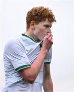 24 April 2025; Adam Brennan of Republic of Ireland celebrates after scoring his side's first goal during the Centenary Shield match between Republic of Ireland and England at Athlone Town Stadium in Lissywollen, Westmeath. Photo by Ben McShane/Sportsfile