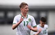 24 April 2025; Jack Sweeney of Republic of Ireland celebrates after scoring his side's second goal during the Centenary Shield match between Republic of Ireland and England at Athlone Town Stadium in Lissywollen, Westmeath. Photo by Ben McShane/Sportsfile
