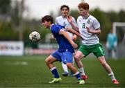24 April 2025; Jack Wallace of England in action against Adam Brennan of Republic of Ireland during the Centenary Shield match between Republic of Ireland and England at Athlone Town Stadium in Lissywollen, Westmeath. Photo by Ben McShane/Sportsfile