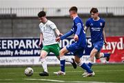 24 April 2025; Callum Lynch of Republic of Ireland in action against Charlie Matthews, centre, and Patrick McGowran of England during the Centenary Shield match between Republic of Ireland and England at Athlone Town Stadium in Lissywollen, Westmeath. Photo by Ben McShane/Sportsfile