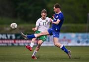 24 April 2025; Jack Sweeney of Republic of Ireland is tackled by Patrick McGowran of England during the Centenary Shield match between Republic of Ireland and England at Athlone Town Stadium in Lissywollen, Westmeath. Photo by Ben McShane/Sportsfile