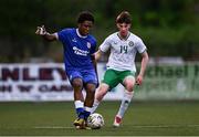 24 April 2025; Gildo DaSilva of England in action against James Morahan of Republic of Ireland during the Centenary Shield match between Republic of Ireland and England at Athlone Town Stadium in Lissywollen, Westmeath. Photo by Ben McShane/Sportsfile